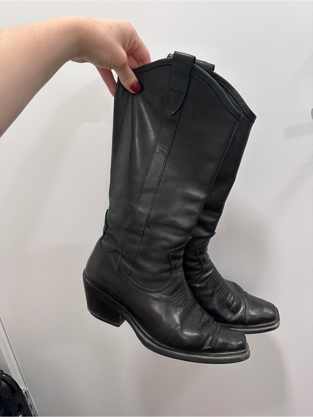Black Leather western Heeled Boots